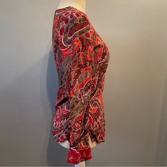 ALC Argyle Paisley Print 100% Rayon Bead Sequin V Neck Long Sleeve Blouse Small - Picture 3 of 14